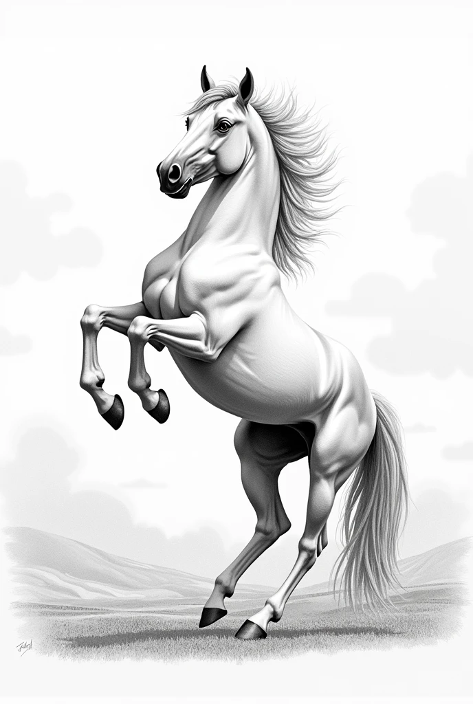 Generate a horse drawn with a pencil standing on two legs