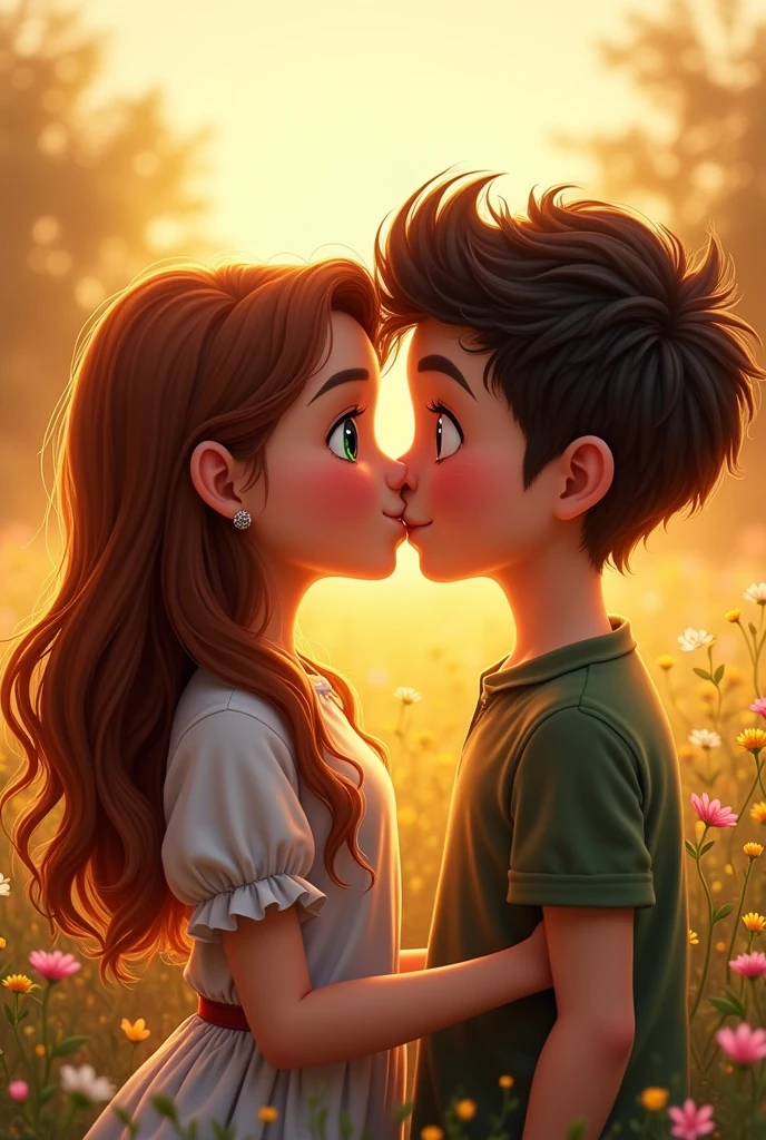Girl and boy spicy kiss