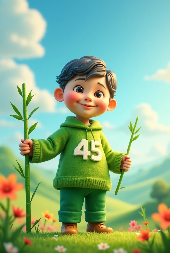 Little Saint
Politician with green clothes number 45 with green bamboo in hand