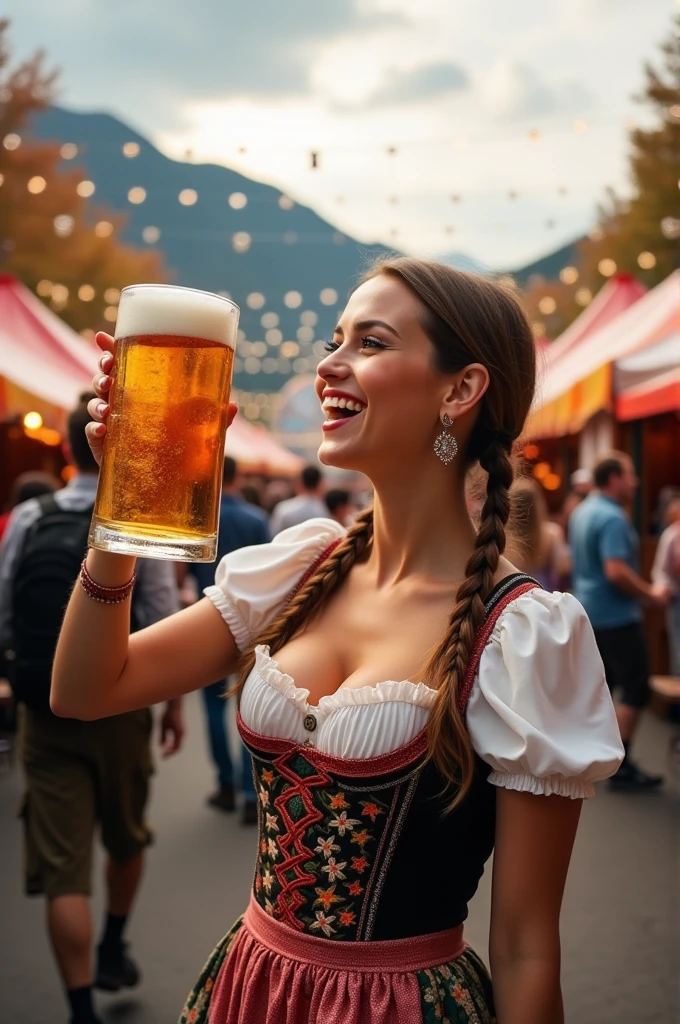 A beautyfull bavarian women drinking a beer on the famous Oktoberfest in munich