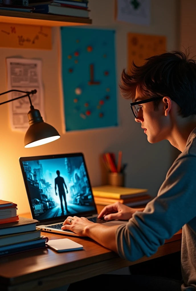 Man watching the movie Elite Squad while studying for math