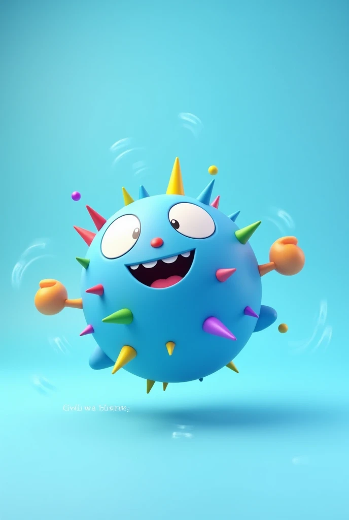 Animated Pewzz globe with its spines ,happy full body and with blue background