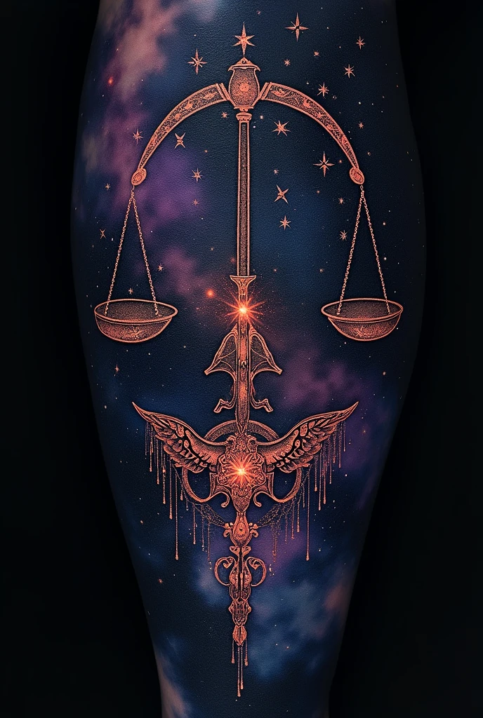 Your mission is to create a tattoo design featuring the Libra constellation and the Indochine band symbol.