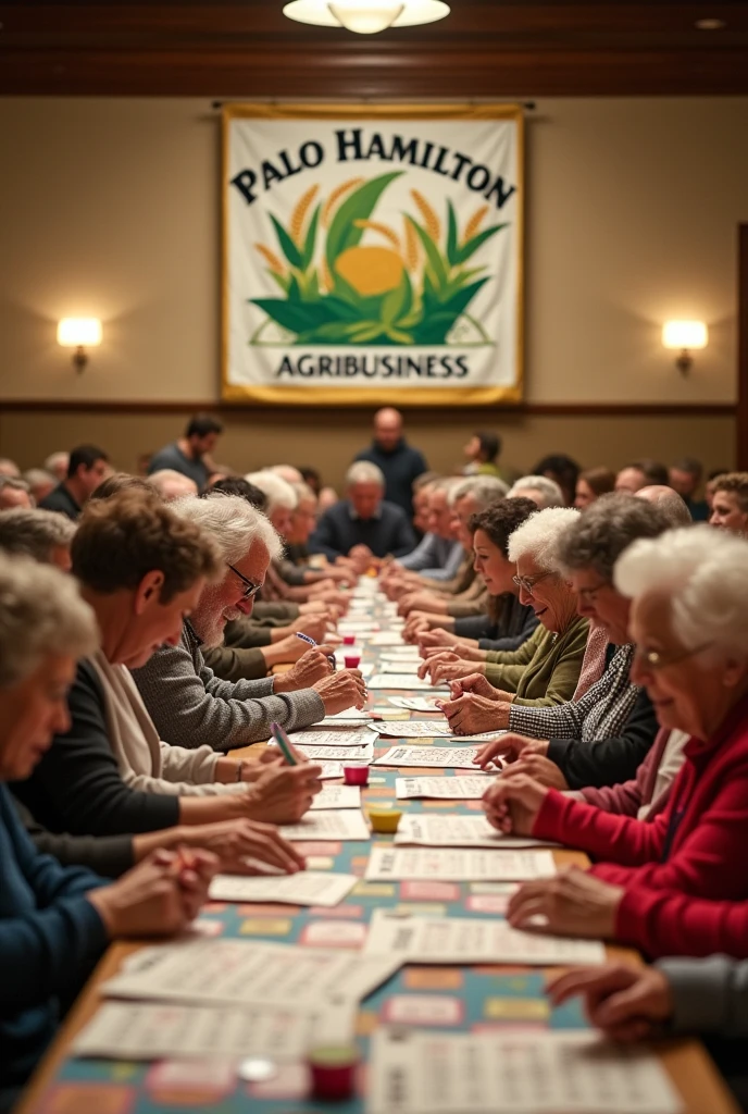 I want you to make an image of people playing bingo and at the top it says: Pablo Hamilton Agribusiness 