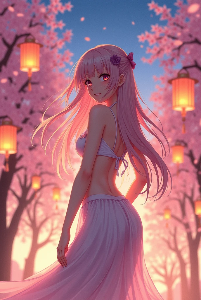 anime girl she stands in a sexy pose and is completely naked without wearing anything 