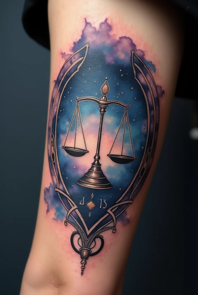 Your mission is to create a tattoo design with the constellation of my Libra and the symbol 13 of the Indochina group