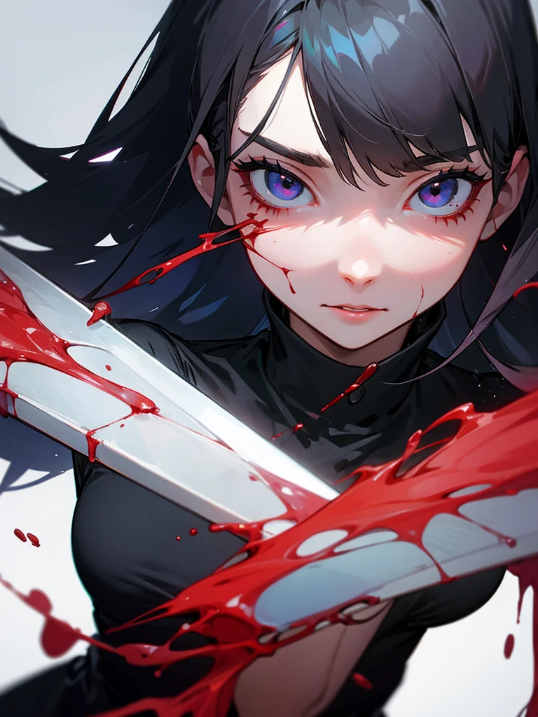 Young woman, horror, blood, a knife,
