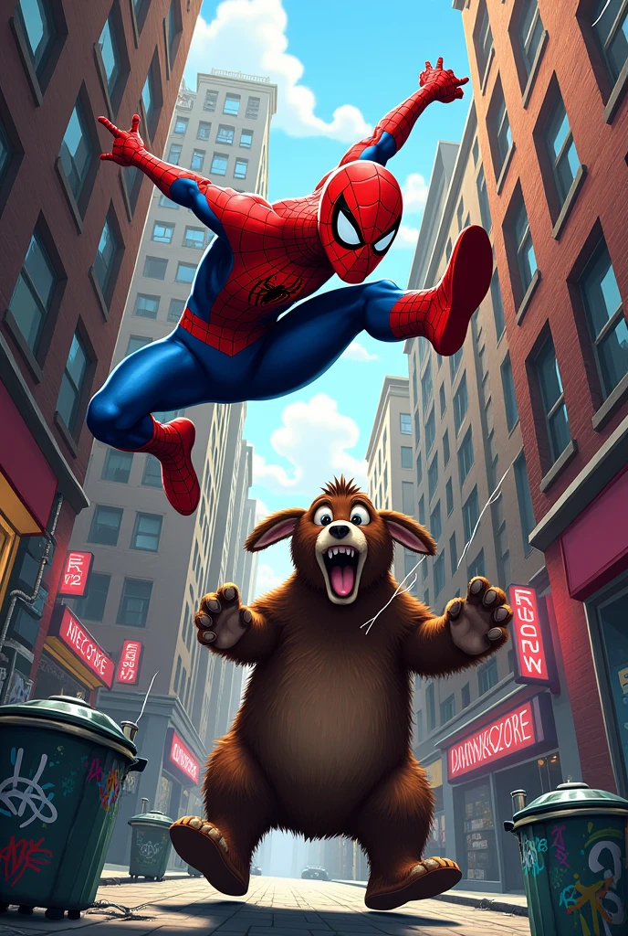 Spiderman fighting donkeybear