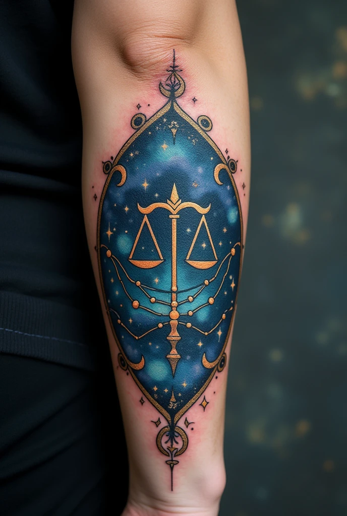 Your mission is to create a tattoo design featuring the Libra constellation and the number 13, the symbol of the French group Indochine.