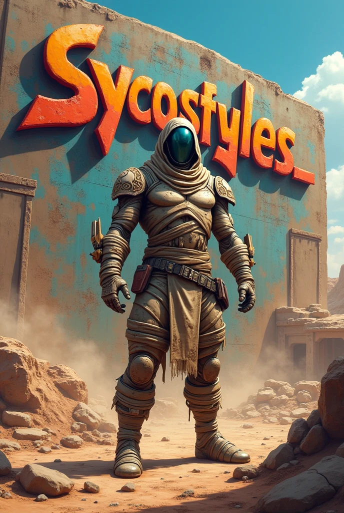 Pubg creacter with mummy suite write a letter Sycostyles in background
