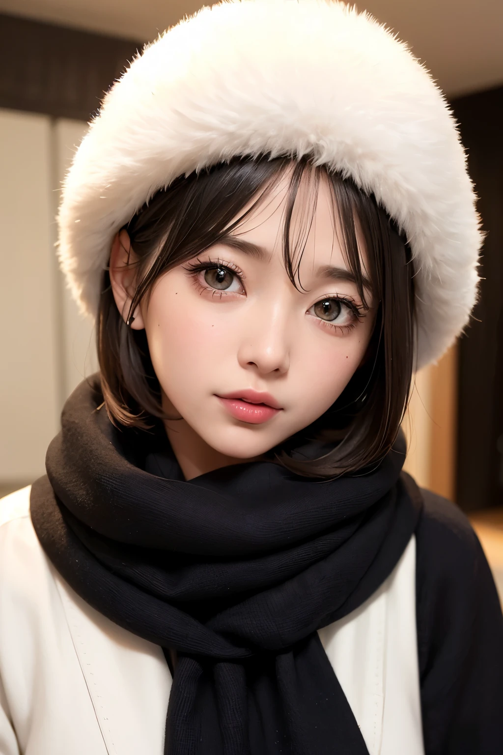 (masterpiece, Highest quality、Very attractive adult beauty、Add strong highlights to the eyes、Please look closely at the camera),One Girl, solo, Black-haired, scarf, hat,, Realisticな, Looking at the audience, Light-coloured black eyes, short hair, coat, Winter clothes, White headscarf, のlips, Lip gloss，Bans, Upper body、Big eyes、Eyelashes)、((Italian road system))、((前髪ありshort hair、Big eyes、Give students a very strong highlight、Very large breasts、Staring at the audience、Very beautiful beauty、Listen carefully、Long neck、Smile a little、Beautiful Teeth、Open your mouth and laugh))、28 years old、Very cute supermodel、(masterpiece, Highest quality、Very attractive adult beauty、Add strong highlights to the eyes、Look closely at the camera),one person&#39;s, alone, Black-haired, scarf, Have,, Realistic, Looking at the audience, Light-coloured black eyes, short hair, coat, Winter clothes, White headscarf, lips, Lip gloss，prohibit, Upper Body、Big eyes、eyelash)、((Italian road system))、((前髪ありshort hair、Big eyes、Give students a very strong highlight、Very large breasts、Gazing at the audience、Very beautiful beauty、Listen carefully、Long neck、Laugh a little、Beautiful Teeth、Laughing with your mouth open))、28 years old、Very cute supermodel