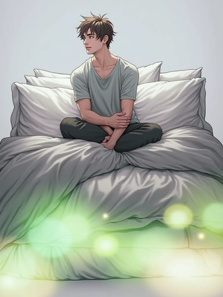 A man Sitting on bed, realistic, studio photo, high resolution