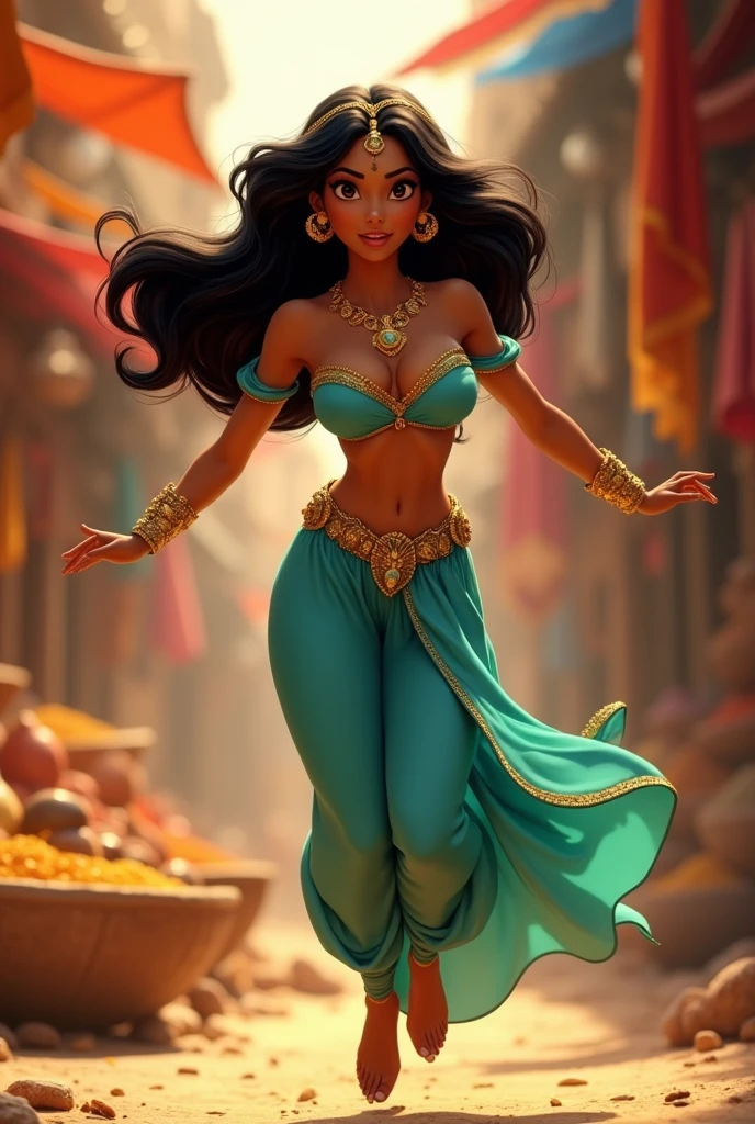 Stunning Princess Jasmine, photo in 8k, in action, cinematic.