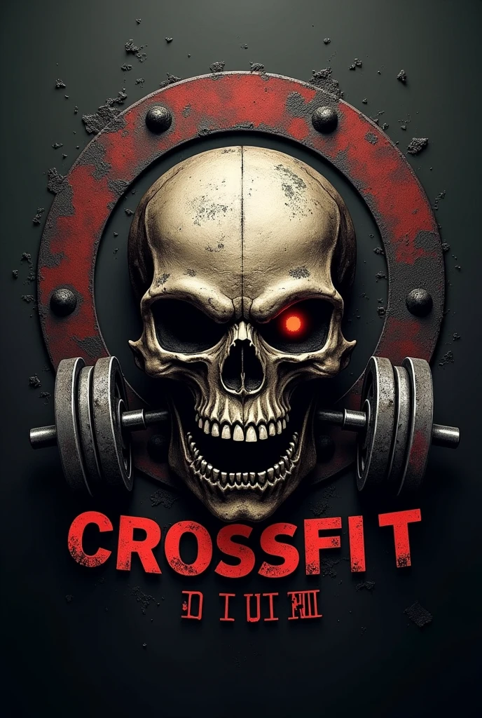A logo for a Crossfit gym with a skull