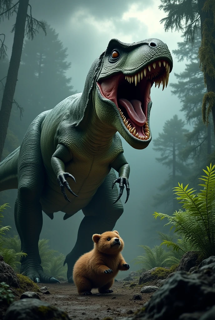 T-rex eating donkeybear scary