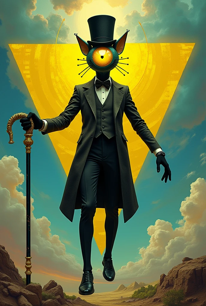 Bill is based on the Eye of Providence, possessing an "exoskeleton" (which covers him on the outside), with the appearance of a fluorescent yellow triangle, he has a large eye similar to that of a feline and with eyelashes, at the bottom of His head has brick-like features. It moves by floating and rarely uses its feet. He has black legs and hands, a black top hat and a bow tie. He also has a cane (which he almost never uses). Seen in the chapter "Dream Escape".