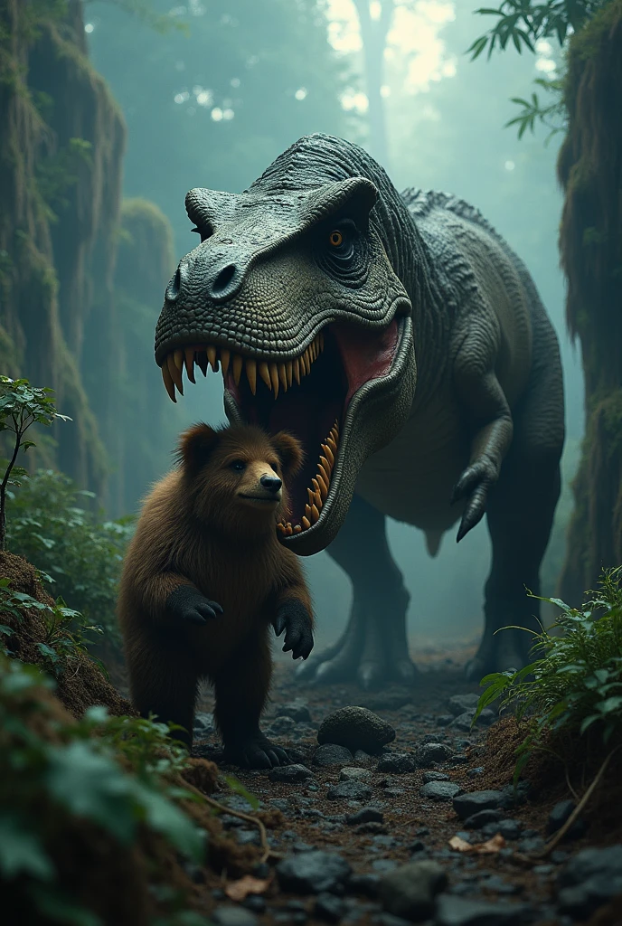 Scary T-rex eating donkeybear