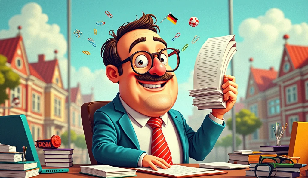Create a book cover portrait on the topic of bureaucracy in Germany funny with German flag in smartphone format