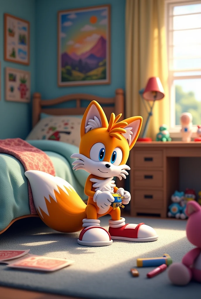 Modern tails sitting on the floor in his room with his legs Crossed