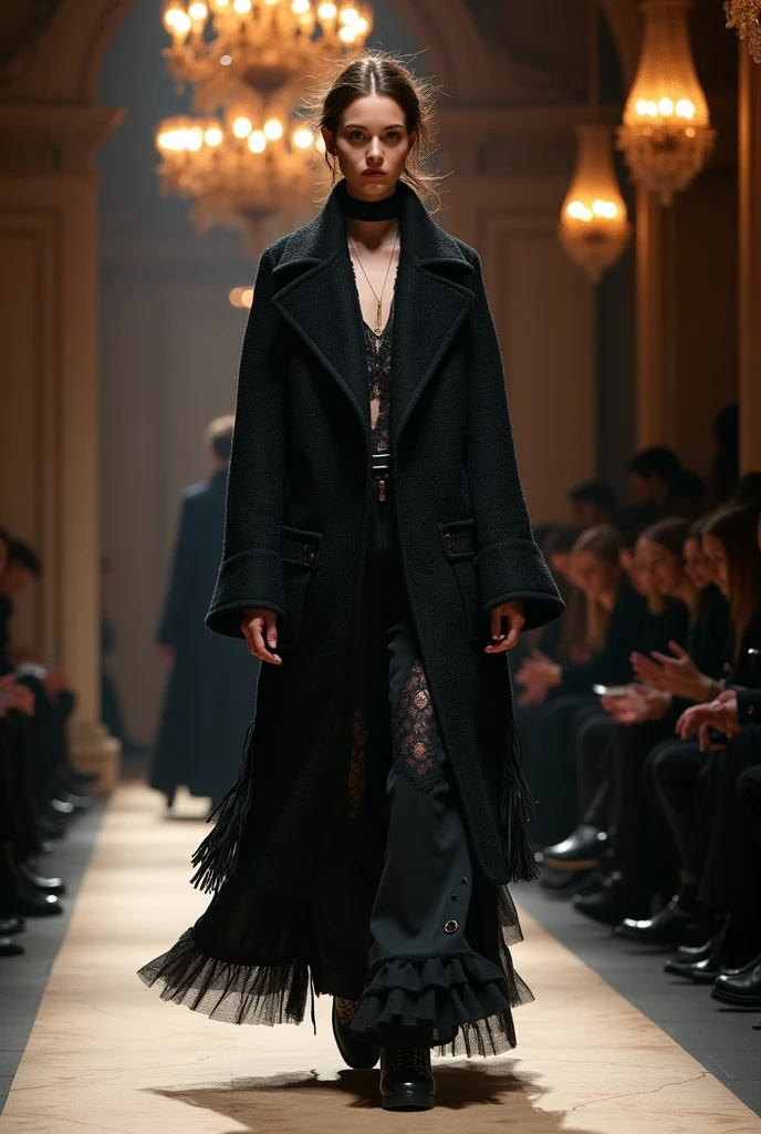 fashionable Paris Fashion Week model Autumn/Winter 2024-2025 knit styles Women Sophisticate Wizard Style Race and combine Gothic Avant-garde Not too straightforward in expression The craftsmanship is subtly incorporated.