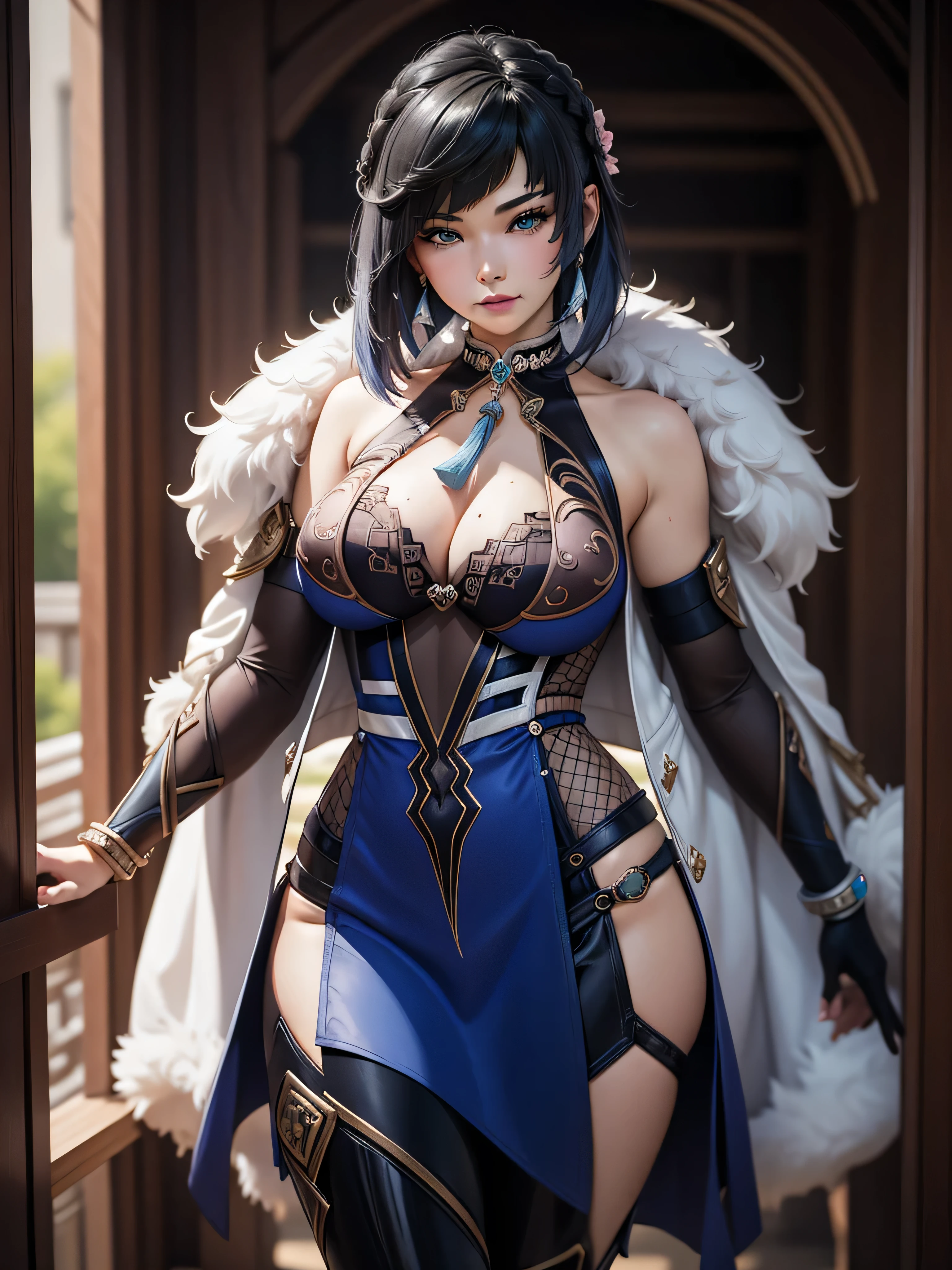 A sexy woman wearing a white and pink lotus lace armor skirt, Chengwei Pan on ArtStation, by Yang J, detailed fantasy art, awesome character art, Fanart Mejor ArtStation, epic exquisite character art, beautiful armor, Extremely detailed artgerm, Detailed digital anime art, Artgerm and ArtStation Pixiv, armor girl, cleavage big breasts:1.2, (mini skirt:1,5)