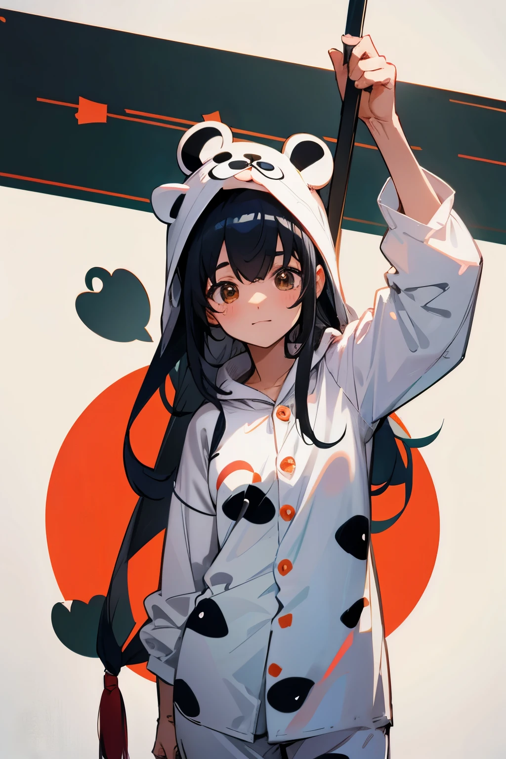 super adorable teenager in panda pajamas, with a sign that says Nahomi