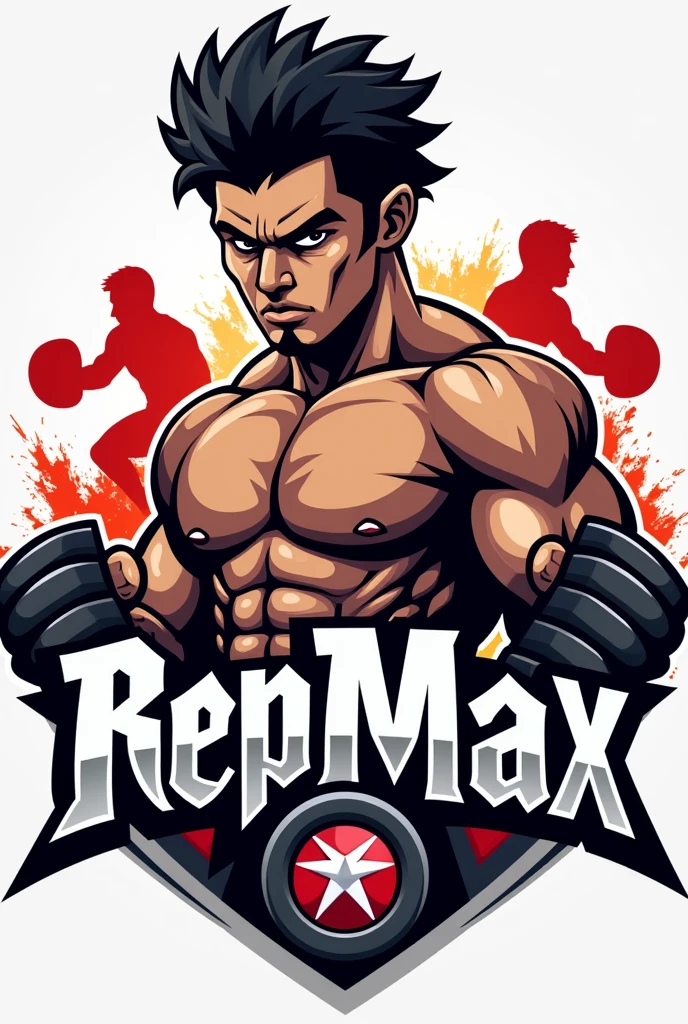 Create a logo with Baki Hanma and the word RepMax