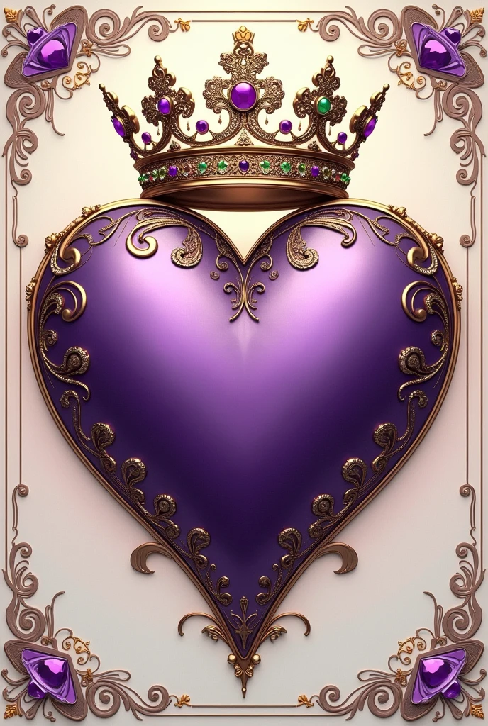 Purple heart with pretty decoration and a queen's crown vintage logo




