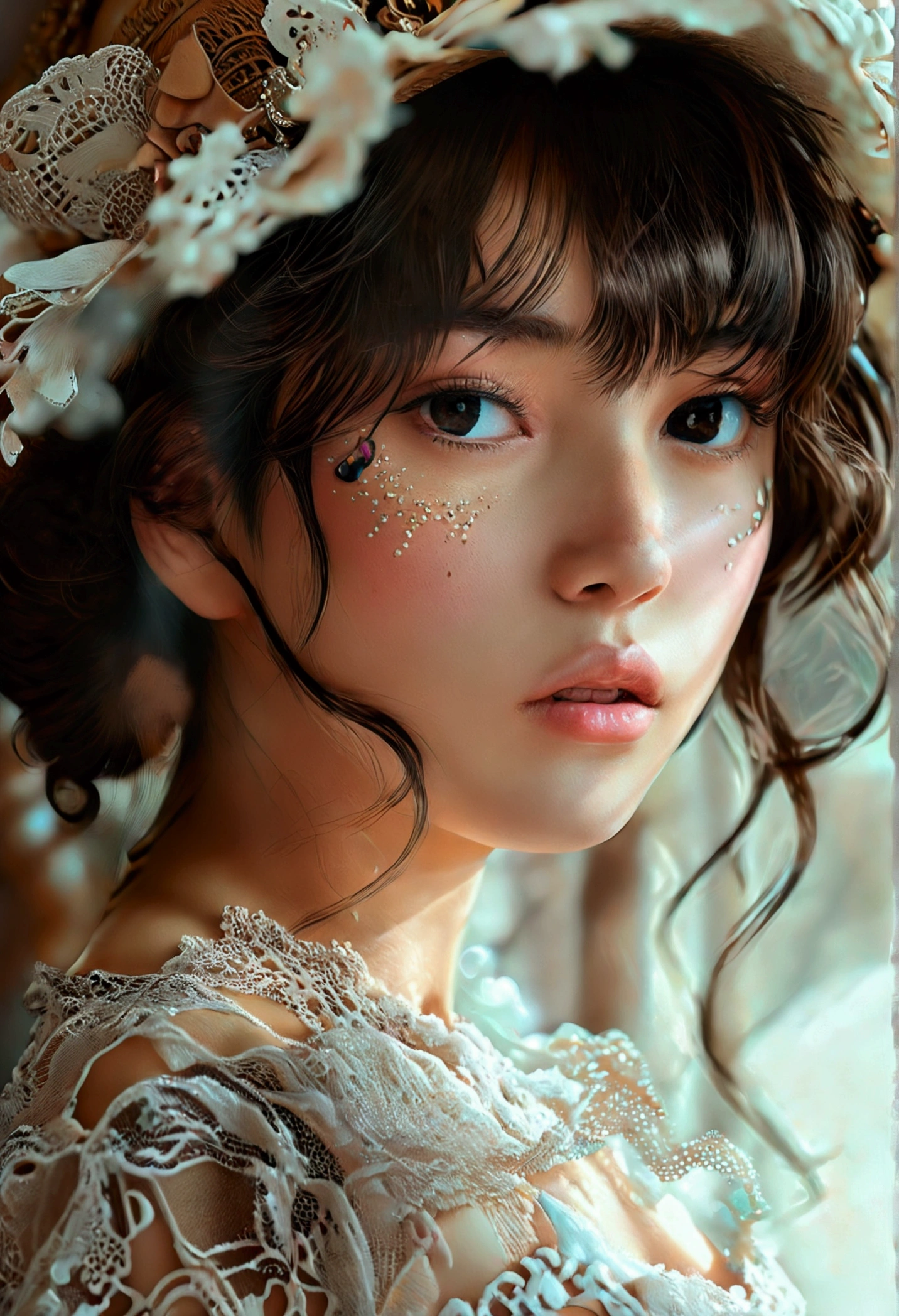 Highly detailed, High Quality, Masterpiece, beautiful, Kirisame, solo, 1girl, cowboy shot, facial mark, (nude body: 1.5)