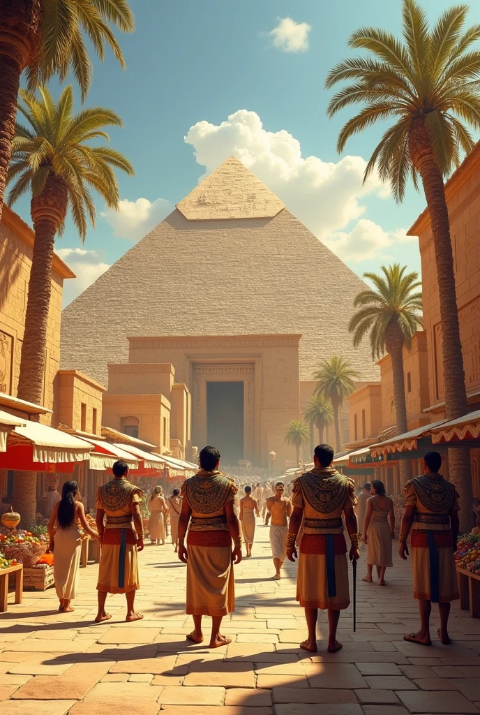 Ancient Egyptian city with 4 guards