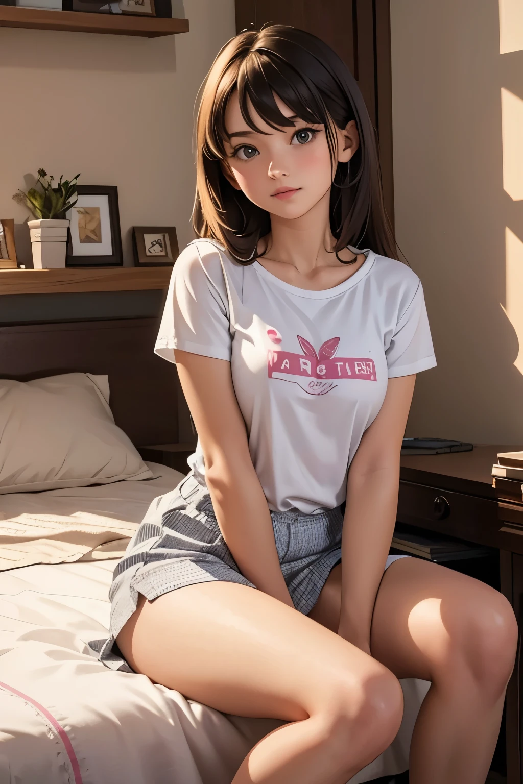 A sweet 25-year-old girl.. She's sitting in her room.