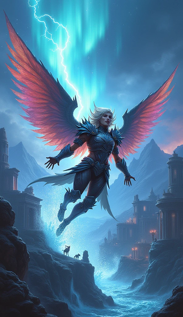 (Winged warrior swimming across a river of lightning),fotorRealist:1.37,High resolution,Vibrant colors,Bokeh,3D Rendering,Sharp focus,Ultra-detailed,Studio Lighting,Guerrero,Intense expression,armor,feather,Powerful wings,lightning,Aurora,Stormy Skies,Reflective surface,Mysterious glow,Mystical Creatures,Splash,Dynamic pose,sword,ancient ruins.(Best Quality,4K,8k,High resolution,masterpiece:1.2),Ultra-detailed,(Realist,fotorRealist,fotorRealist:1.37),Exhilarating epic,Abrupt fall from a height,Heroic landing,fall from a high place,Wonderful landscape,Action-packed scenes,Dangerous tricks,Exciting adventure,No shoelaces or parachutes,Dramatic expression,Tenacious character,Vast views,Stunning natural beauty,Adrenaline,Majestic mountain range,Unpredictable movement,Mesmerizing freefall,Astonishing light and shadow contrast,overwhelming image,Emotional Intensity,Decisive conquest,Gravity-defying movement,An unforgettable experience,Resilient landing,powerful impact,A brave journey,extraordinary resilience,Gravity-defying feat,unyielding determination,Remarkable courage,Major impact,victory of humanity,breathtaking perspectives,Incredible strength,Vibrant colors,Intense emotions,High-octane show,A daring adventure,Amazing achievements,Immersive scenery,an exciting sight,overwhelming moment,(Wide plane),(Wandering through futuristic neon streets),Incredibly detailed city.