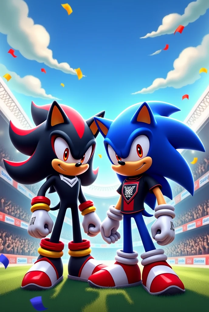 Sonic The Hedgehog wearing the shirt of the Brazilian Carioca team Vasco da Gama and Shadow The Hedgehog wearing the shirt of the Brazilian Carioca team Botafogo 