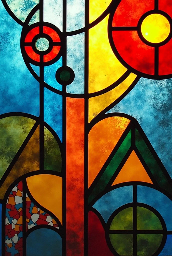 Geometric stained glass design ,abstract, Short and simple to make in the style of Freiburger Künstler Yoki 