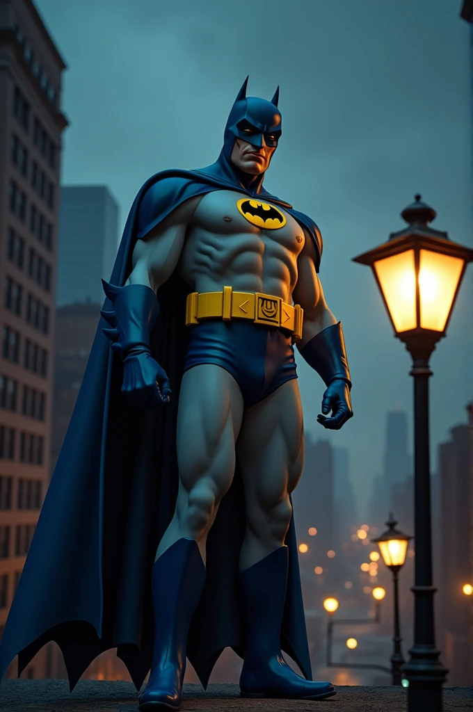 Create a 1950s Batman with the classic costume in a realistic style
