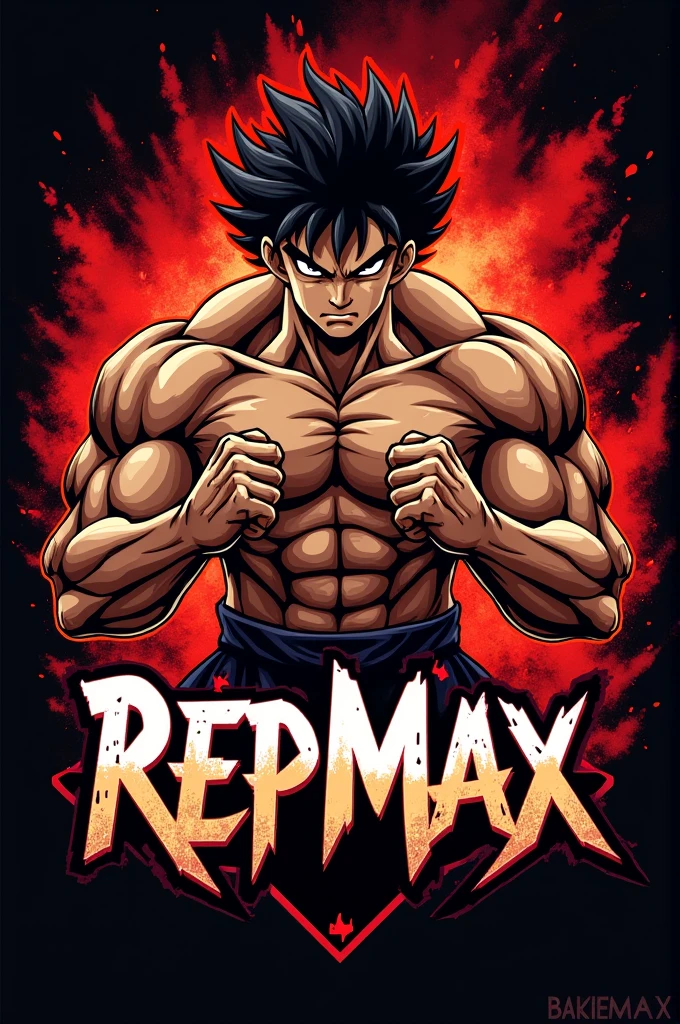 Logo with the anime character Baki Hanma and the word RepMax 