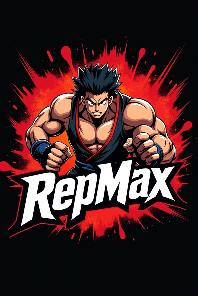 Logo featuring the anime character Baki Hanma and the word RepMax in black and white colors, with a more formal style.