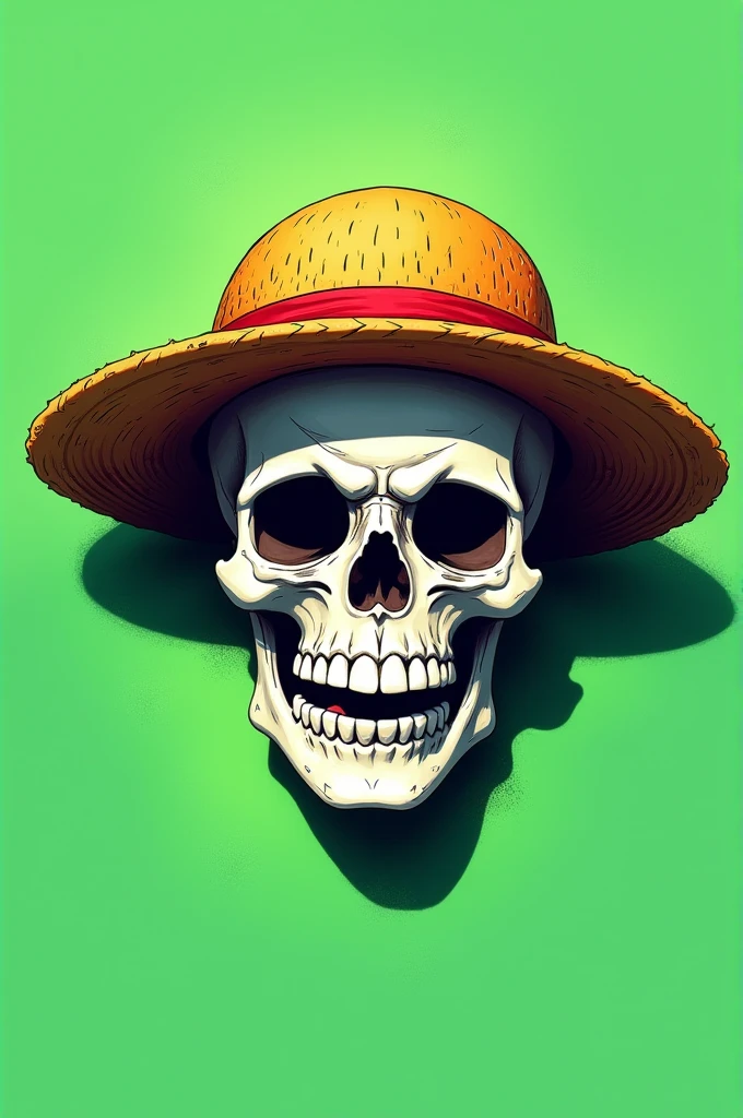 Skull with Luffy's hat in 2d with green background
