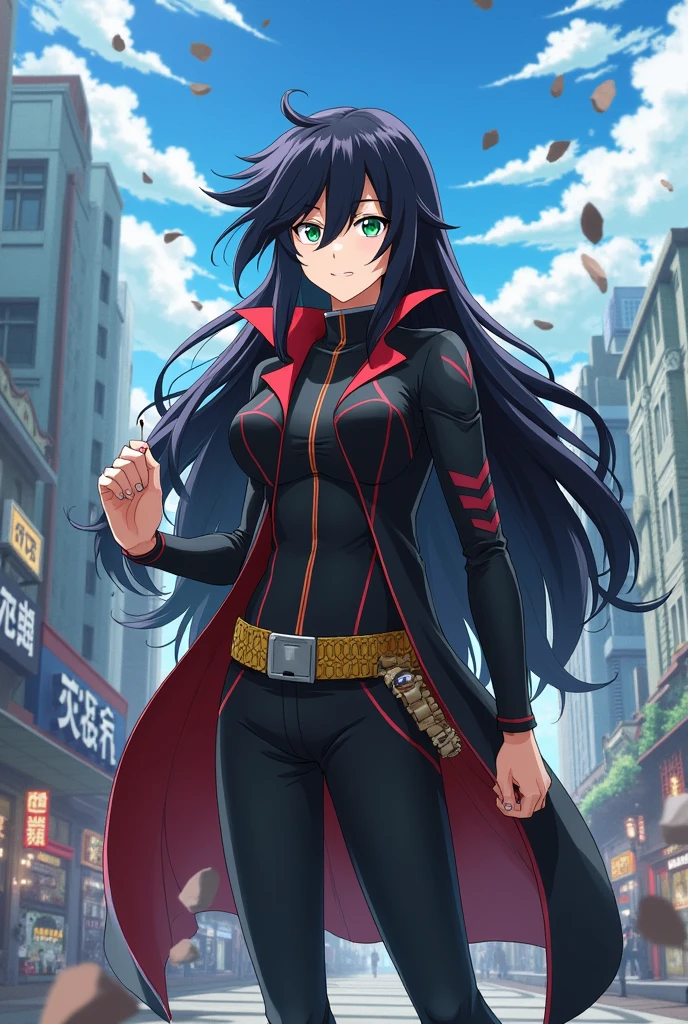 One of my hero academia ,white with long black hair with wine-colored streaks, With almost wine-green eyes, Who has the power to manipulate objects, being able to launch, To levitate and knead