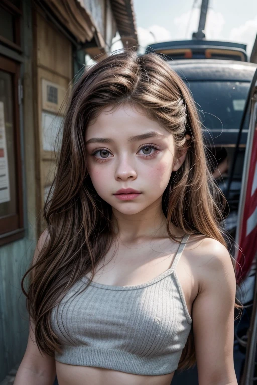 Karol Sevilla, war machine, teenager  , beautiful, perfect body, small breasts, traveling to the past ( long brown hair) , 