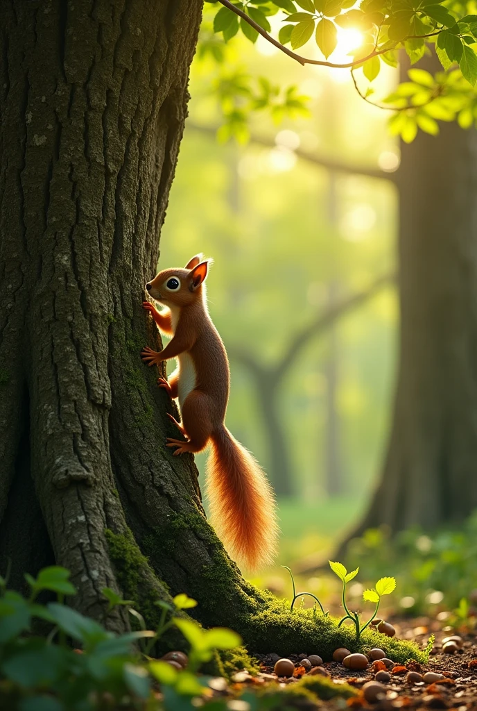 a squirrel climbing a tree