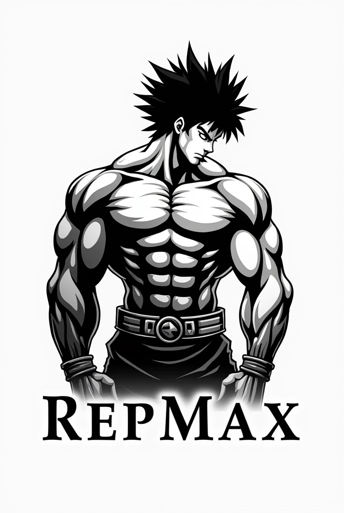 Logo featuring the anime character Baki Hanma and the word RepMax in black and white colors, with a more formal style.