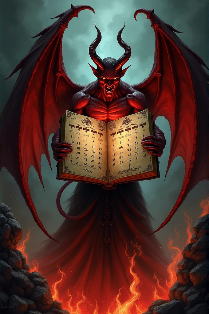 Devil holding a calendar