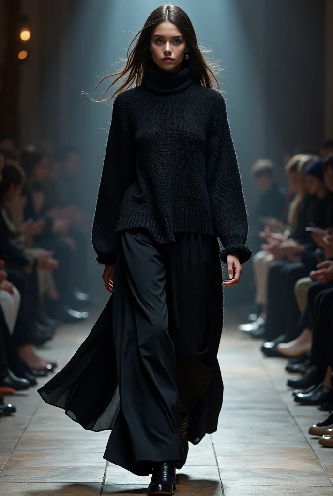 fashionable Paris Fashion Week model Autumn/Winter 2024-2025 knit styles Women Sophisticate magician Gothic Avant-garde Not too straightforward in expression The craftsmanship is subtly incorporated. Volumie Pants Style Inspiration from children's drawings