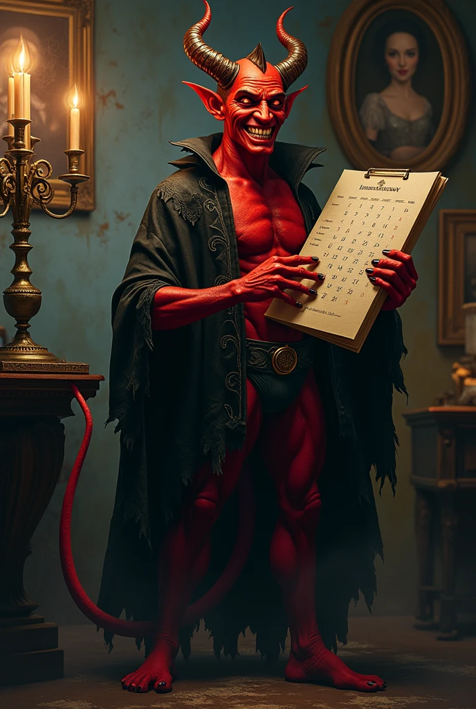  Person dressed as a devil holding a calendar