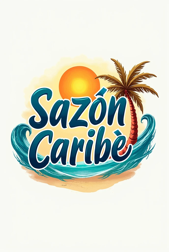 Create a wordmark logo with the name sazón Caribe with a marine theme