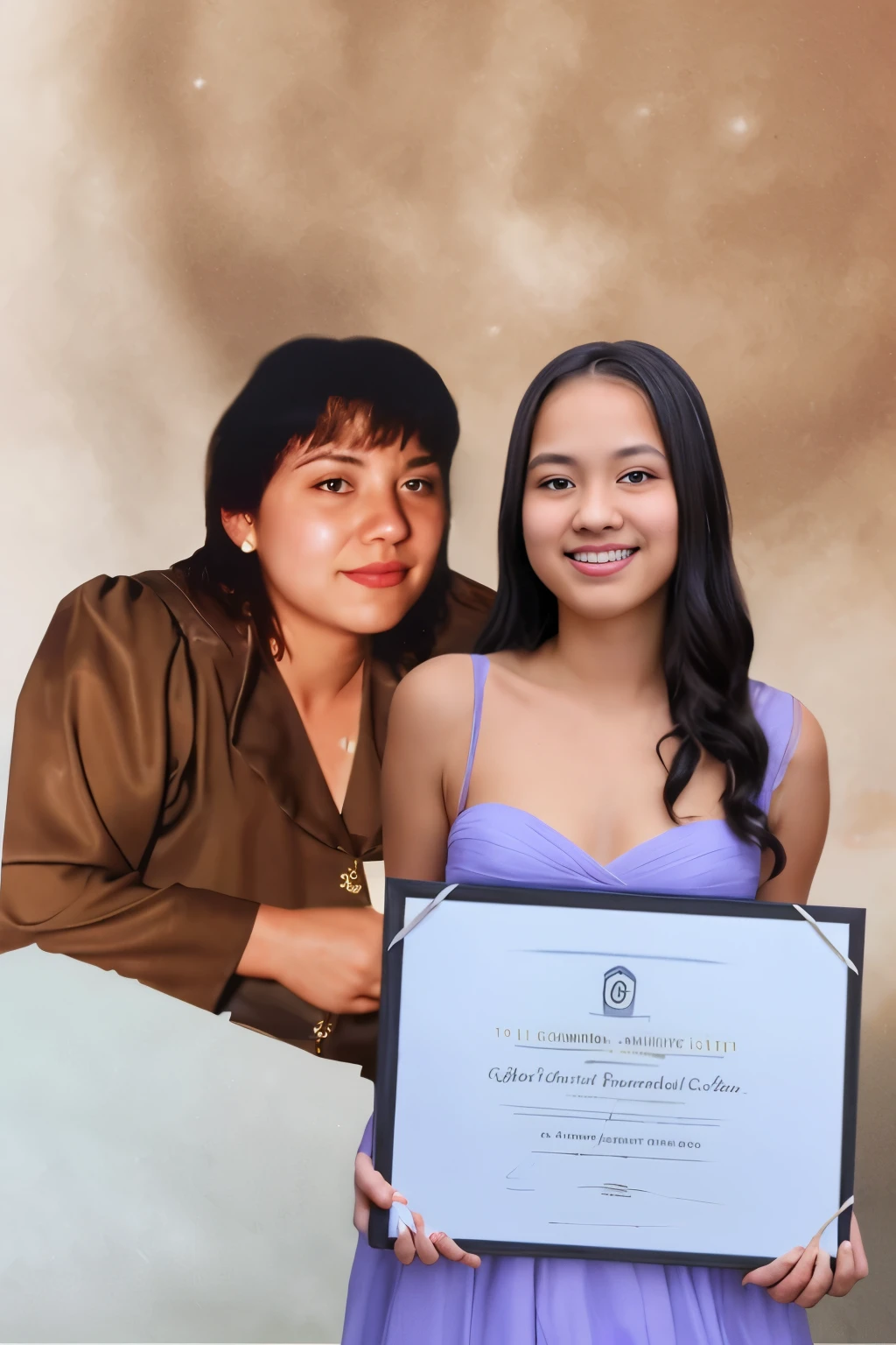Complete the lady's dress, and change the background to a graduation background