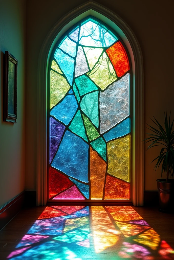 Irregular Geometric Stained Glass Design, mosaic, short, basic level, very easy to do , with needles pieces without angles and others with angles