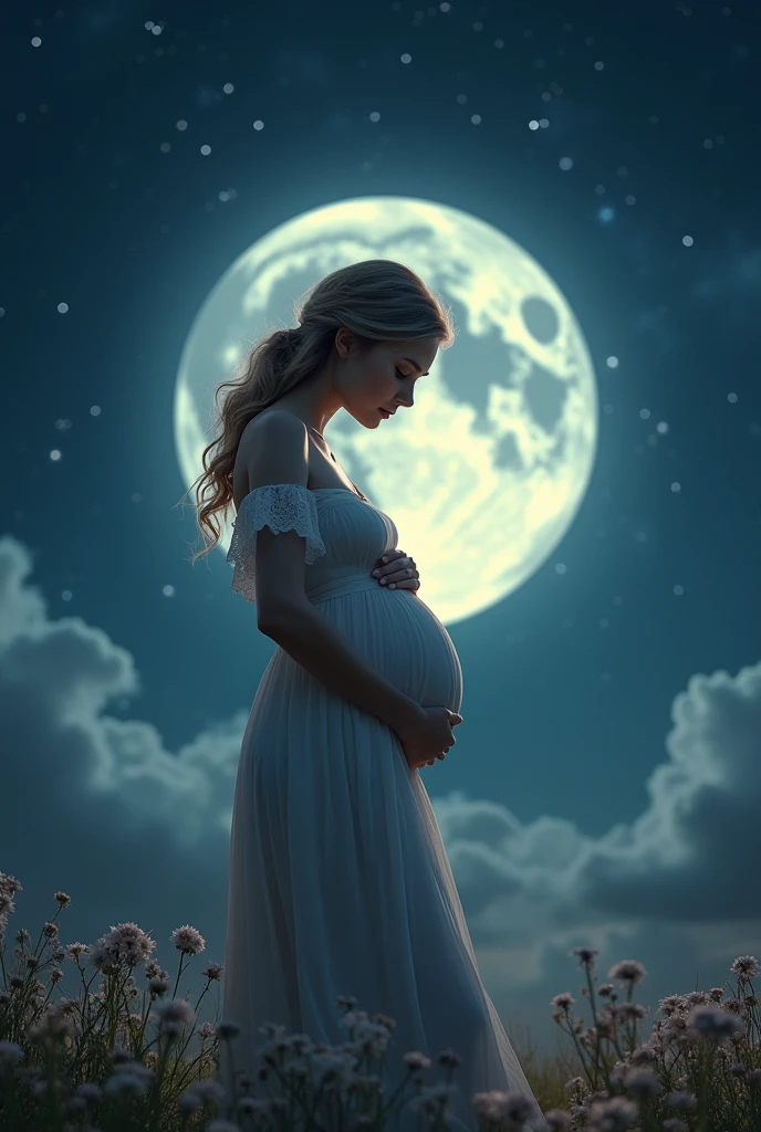 a moon in place of a pregnant woman's belly