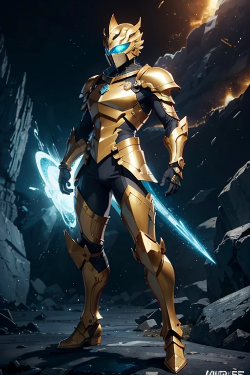 Description for generating the image of Male Armor:
Gold Armor of the Sign of Aquarius
General Characteristics:
Design:
anime styling, highly detailed and stylized.
Traditional anime visual elements combined with realistic details and shading.
Farbe:
Bright gold with metallic highlights, detailed textures to show the shine and texture of the metal.
moving parts:
Full armor with articulated pieces that can open and close, showing mechanical complexity. Includes helmet, breastplate, arms, legs and feet.
3D Animation Techniques Used:
Rigging:
The armor should have a detailed virtual skeleton that allows smooth and realistic movements.
Keyframing:
The positions of the moving parts of the armor are defined in keyframes, allowing fluid and precise transformations.
Morph Targets (Blend Shapes):
Refined details on the moving parts of the armor, allowing complex and realistic transformations.
Particle Systems e Dynamics:
realistic visual effects, like light particles or energy fragments around the armor, especially when it is transforming.
Specific Details:
layercete:
Design inspired by an ancient Greek helmet, with aquatic details, like shells and waves.
breastplate:
Should have a robust appearance, with emblems and symbols representing the sign of Aquarius.
arms and legs:
Segmented, with visible joints to allow movement. Additional Detail, like claws or wrist guards.
feet:
Detailed protections with decorative elements.
layer:
Long and fluid, with detailed textures to show movement.
enviroment:
fund:
An ice cave or an aquatic setting to reinforce the association with the sign of Aquarius.